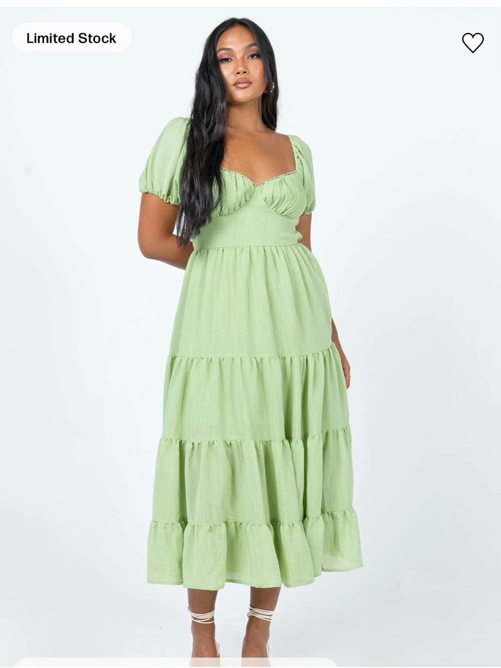Princess Polly Sage Green Puff Sleeve Tiered Midi Dress